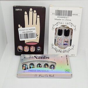NIB SET OF 3 HALLOWEEN DECOR/PARTY PRESS ON NAILS, GHOSTS, PUMPKINS, 72 TOTAL